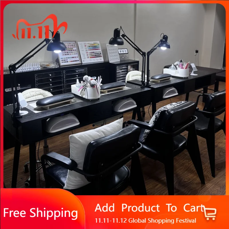 

Black Aesthetic Manicure Table Organizer Professionals Luxury Salon Nail Desk Simple Portable Designer Nageltisch Furniture