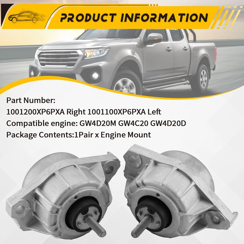 1Pair Car Engine Mounts Assembly For Great Wall Wingle 7GWM Poer Commercial Pickup 1001200XP6PXA 1001100XP6PXA