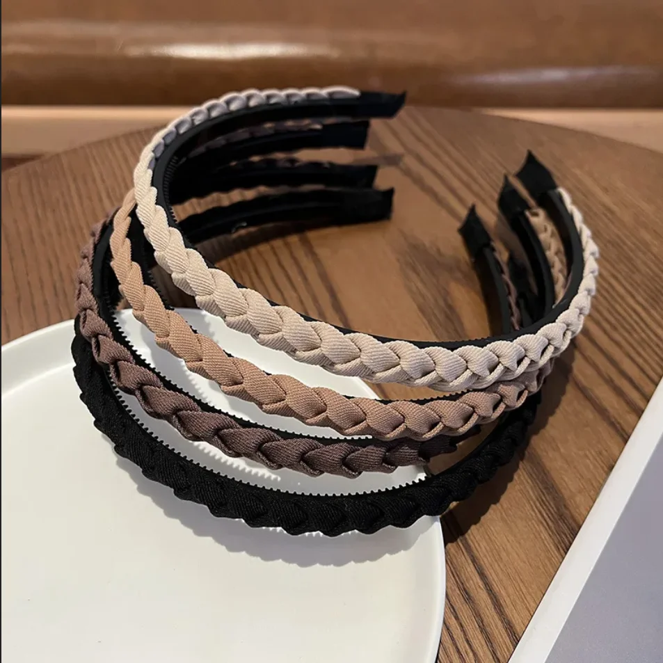 

Woven Fabric Braided Headband Solid Thin Headband Double Bohemian Anti Slip Headband Bandwidth Bezel Hoop Girl Hair Accessories