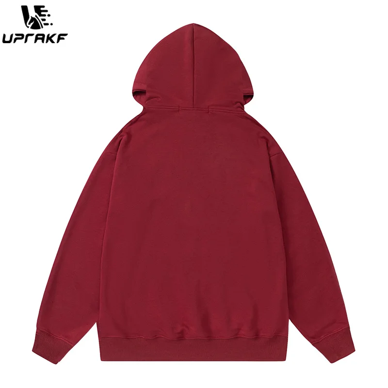 UPRAKF Letter Graphic Print Hoodie Streetwear Casual Tops Simple Design Pullover Long Sleeve Front Pocket Autumn Hip Hop Fashion