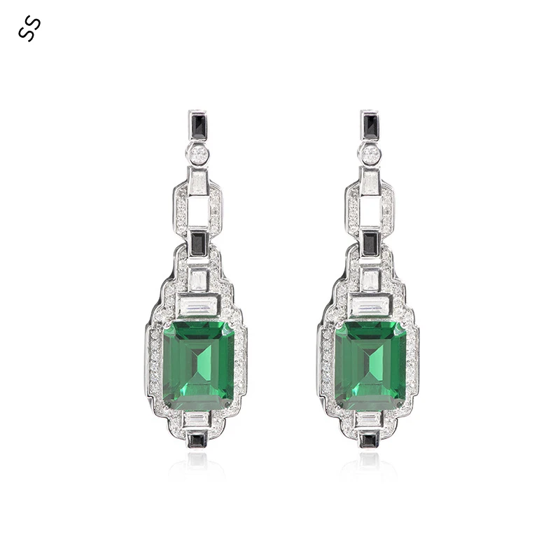 Sterling Silver Emerald Old Money Style Earrings S925 High Grade Jewelry Accessory Green Nano Gems Retro Premium Sense Ear-pin