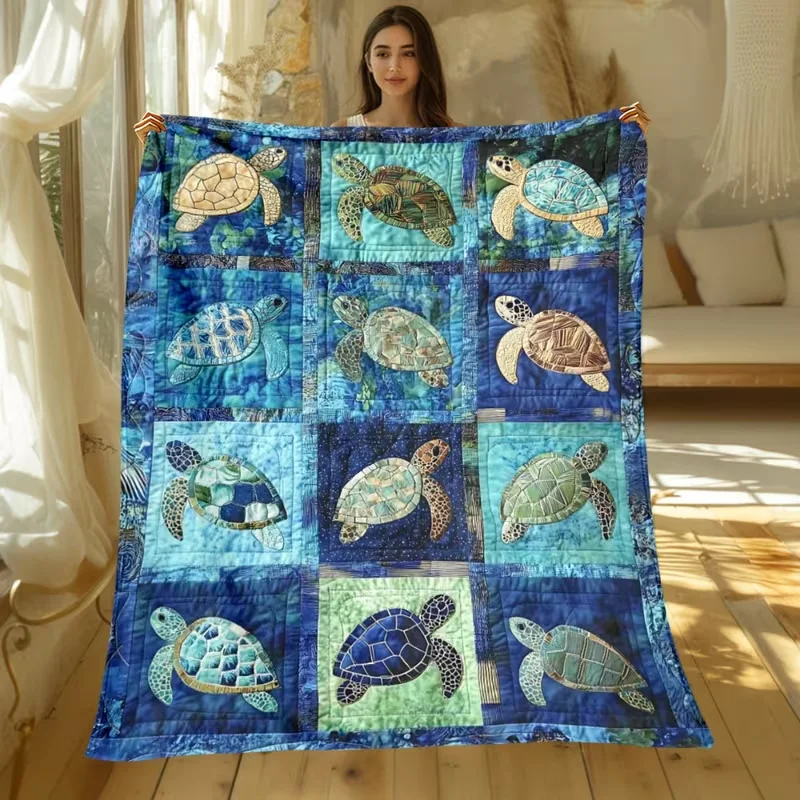 1pc Underwater Turtle Splicing Pattern Blanket-Lightweight Home Bedding Throw for Sofa Bed Travel Camping Livingroom Office