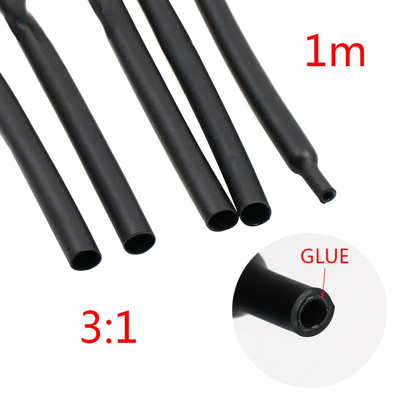 1M/lots 3:1 Heat Shrink Tube with Glue Dual Wall Tubing Diameter 1.6/2.4/3.2/4.8/6.4/7.9/9.5/12.7mm Adhesive Lined Sleeve Wrap