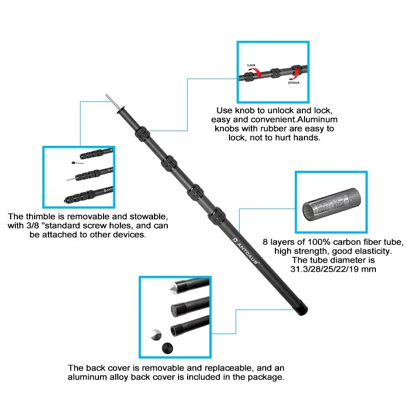 Antcaus 2 Series 2.4M High Quality Carbon Fiber Outdoor Telescopic Camping Tent Tarp Poles