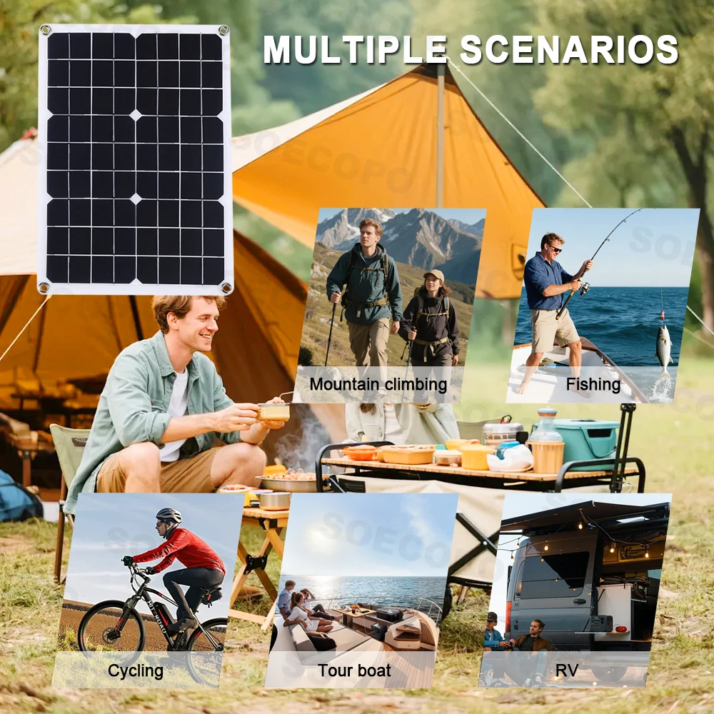 Travel Power 8000W Peak Full Solar System Kit 2x500W Panel 100A Controller 12V/24V To 110V 220V Inverter for Camping Radio Use