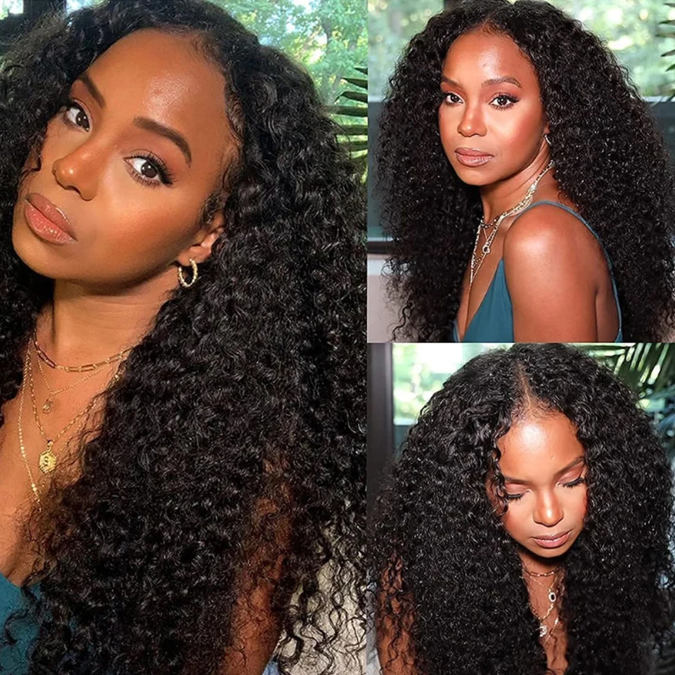 Kinky Afro Curly Deep Wave Bundle With Closure Frontal HD Transparent Virgin Human Hair 3/4 Bundle Hair Weav Deal Hair Extension image 7