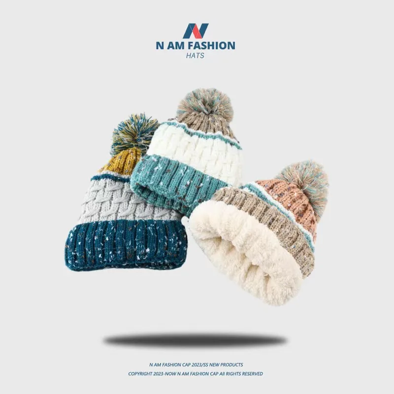 new Retro Warm fun Ball stripe Wool hats Men's hat Knitted Women Badminton cap y2k skiing cap Halloween Hat Winter Hat Wholesale