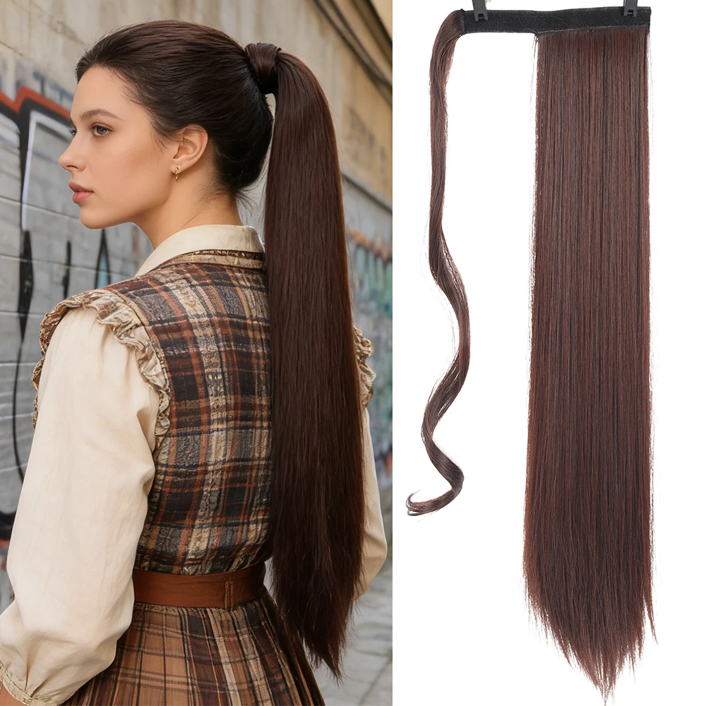 

Синтетический прямой накладной хвост-шиньон на заколке, 30 дюймов, термостойкий, для женщин, искусственные волосы