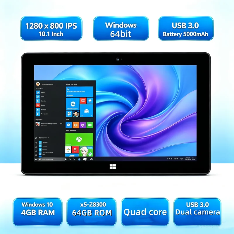 10.1 INCH T10 4GB RAM 64GB ROM AR40 WINDOWS 10 Tablet PC 1280*800 IPS Screen WIFI Quad Core Dual Camera