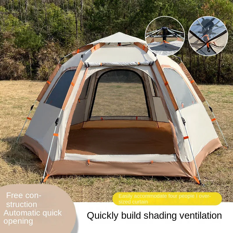 Imagem -02 - Abertura Rápida Barraca de Acampamento Impermeável Hexagonal Totalmente Automático ao ar Livre Camada Única Pano Oxford Barraca de Praia 1pc