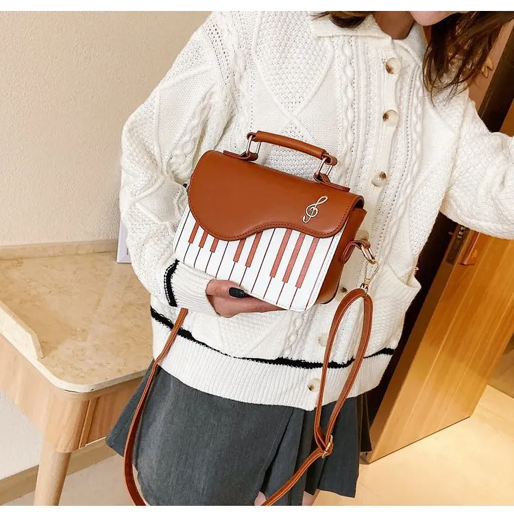 Fun Piano Women Shoulder Bag Korean Fashion Lady Messenger Bag Cute Small Pu Leather Square Crossbody Bag Flap Female  Handbag