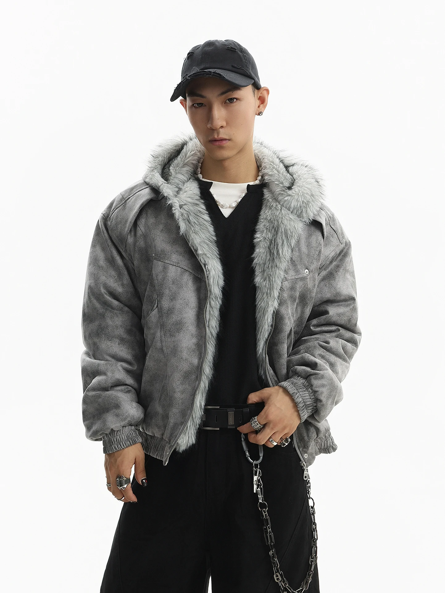 سترات رجالية بقلنسوة عالية الشارع للرجال لشتاء 2025 سترات جديدة بسحاب للرجال معاطف بقلنسوة وأكمام طويلة مزخرفة للجيب #2