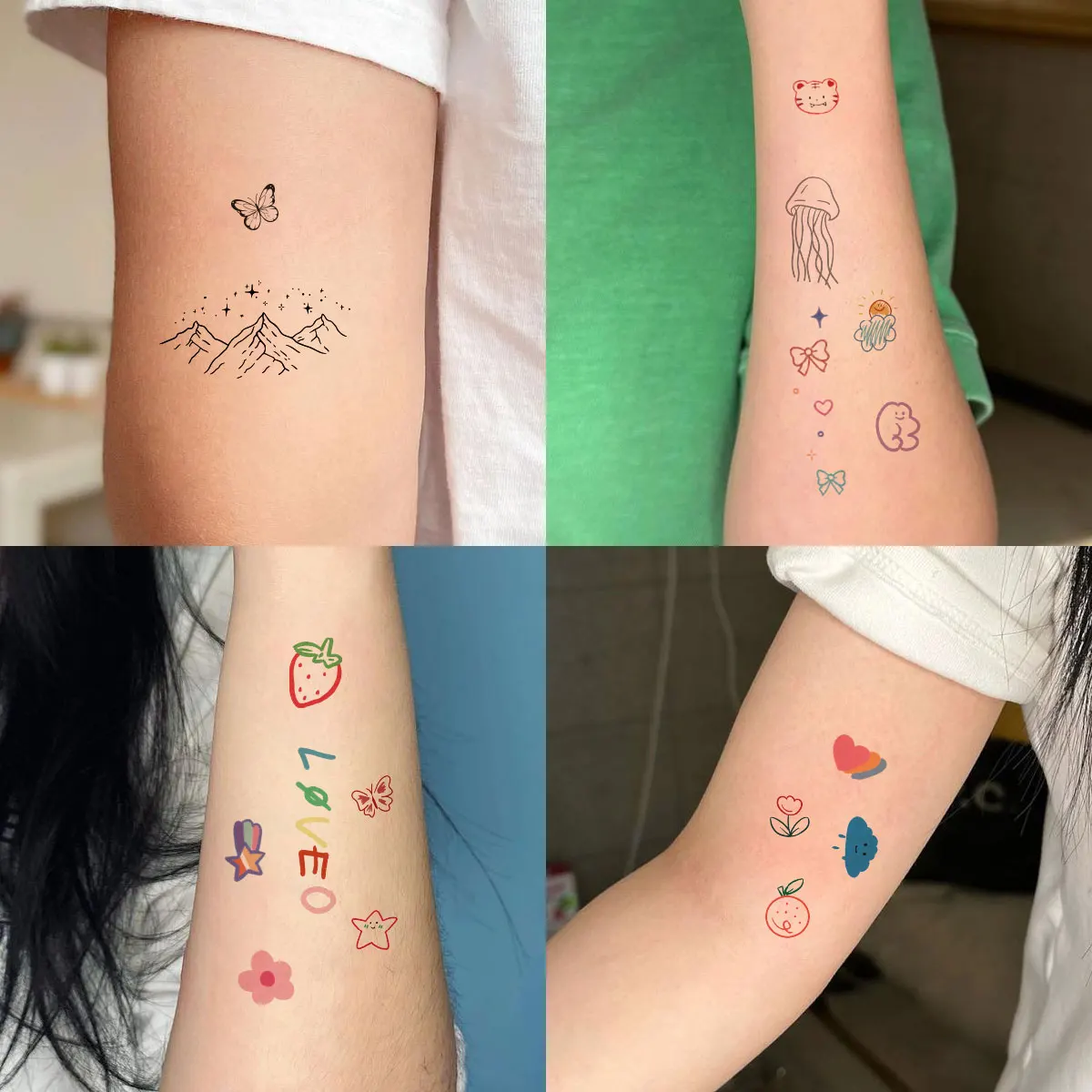 6pcs Cute Cartoon Pattern Colored Flower Heart Temporary Tattoo Stickers Small Pattern Animal Waterproof Magic Tattoo for Girls