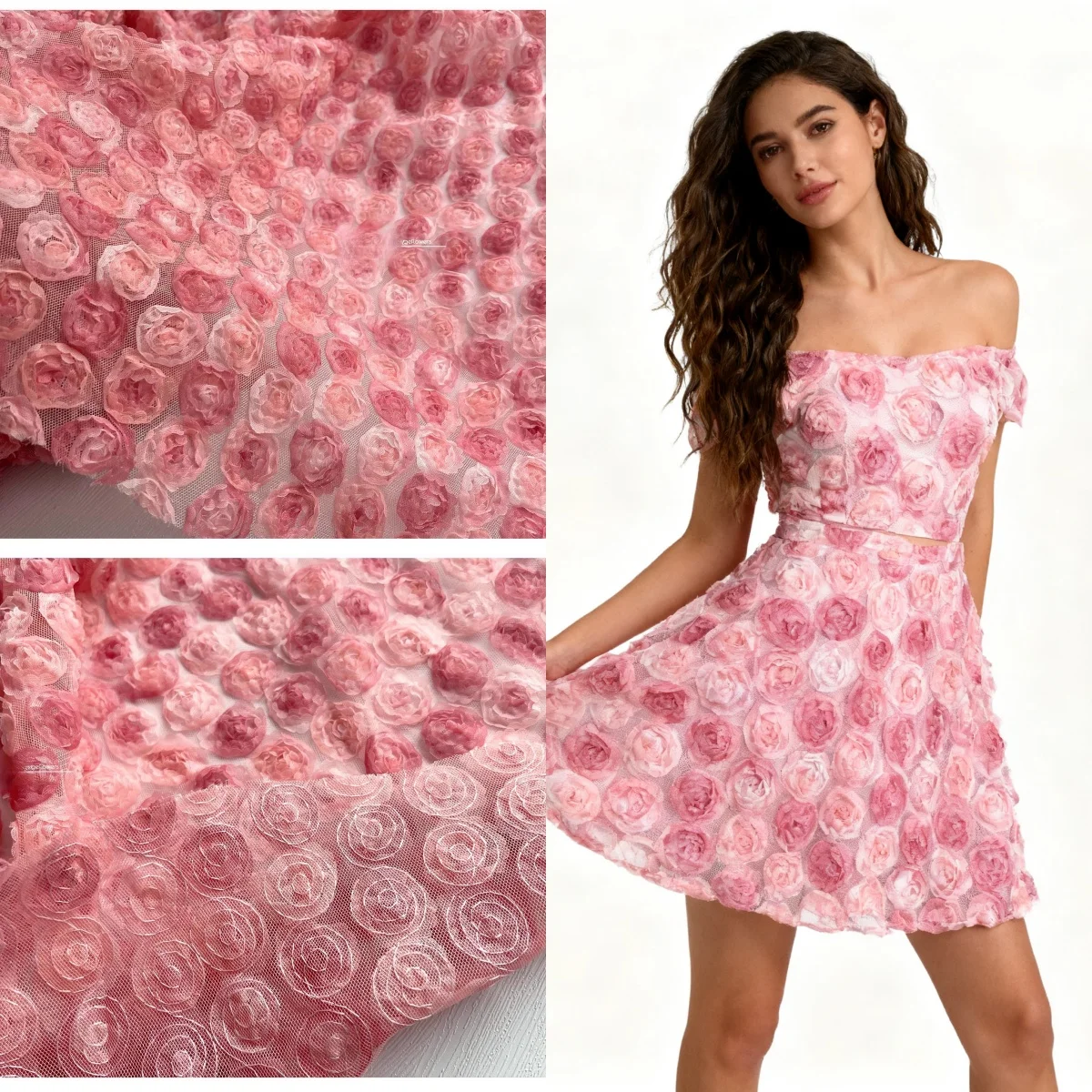 

Розовая маленькая роза, трехмерный цветок, сетка, креативная вышивка, шаль, платье, пышная юбка, дизайнерская одежда, ткань