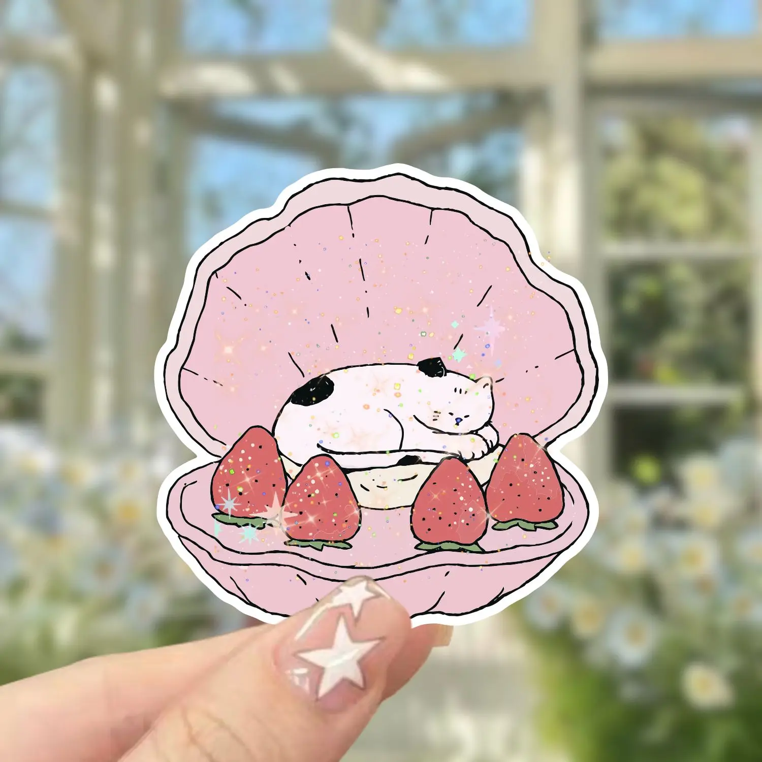 

Pink Conch Strawberry Sleepy Cat Sparkle Sticker Car Laptop Water Bottle Vinyl Decal