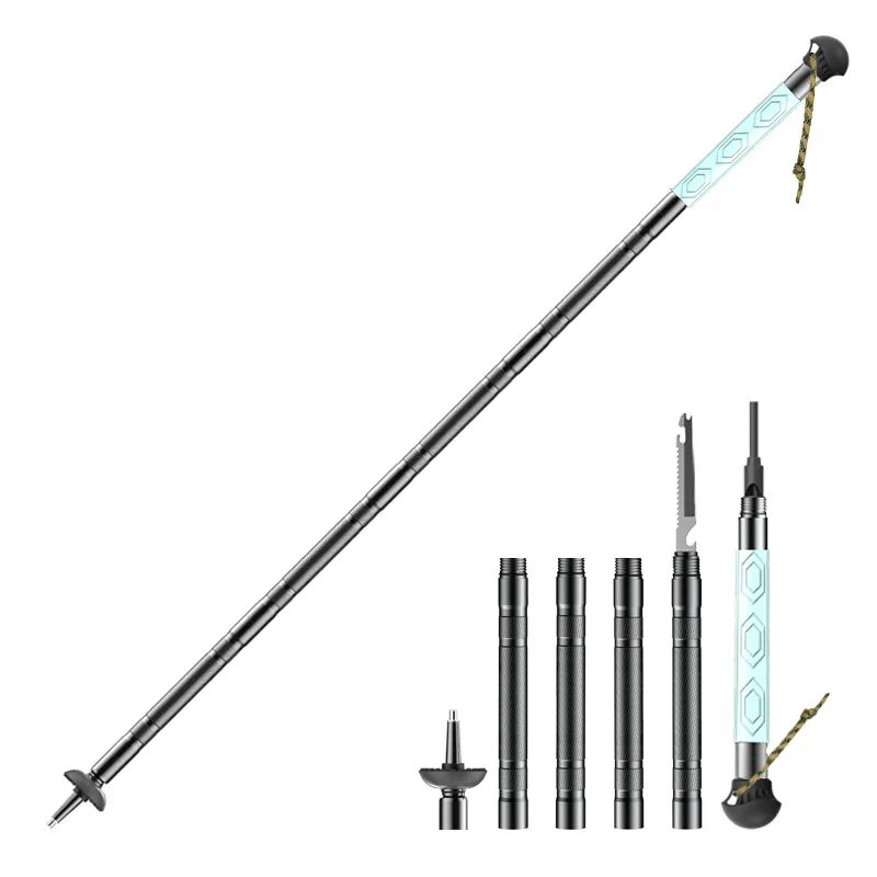 발광 실리콘 등산봉 다기능 자기방어 접이식 야외 하이킹 지팡이 하이킹 폴