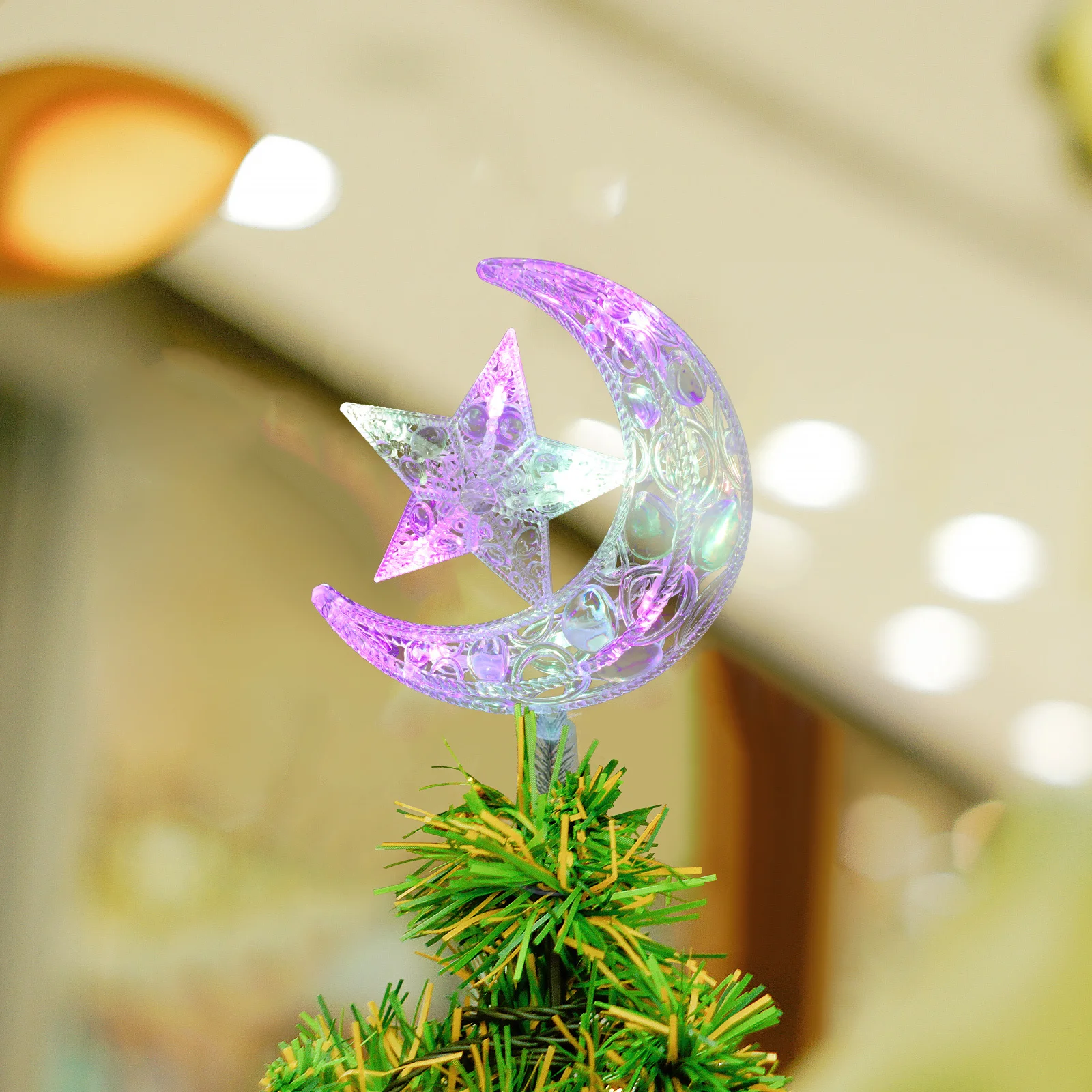 

Classic Star Moon Plastic LED Xmas Tree Topper Xmas Tree Decoration Christmas Party Supplies Christmas Decoration