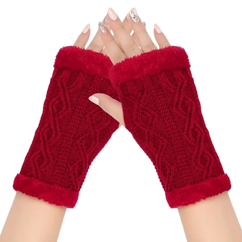 

Soft Argyle Women's Fingerless Gloves Writing Typing Knit Half Mittens Long Half Finger Gloves Wrist Warmers