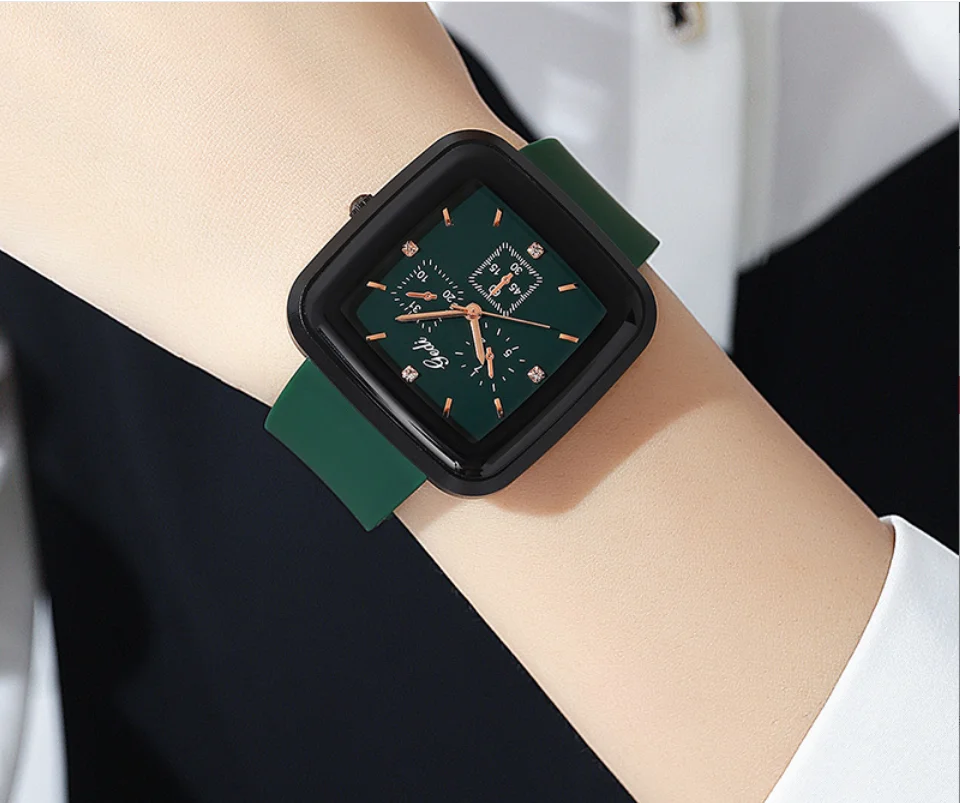 Square simple casual silicone fashion quartz watch with large dial