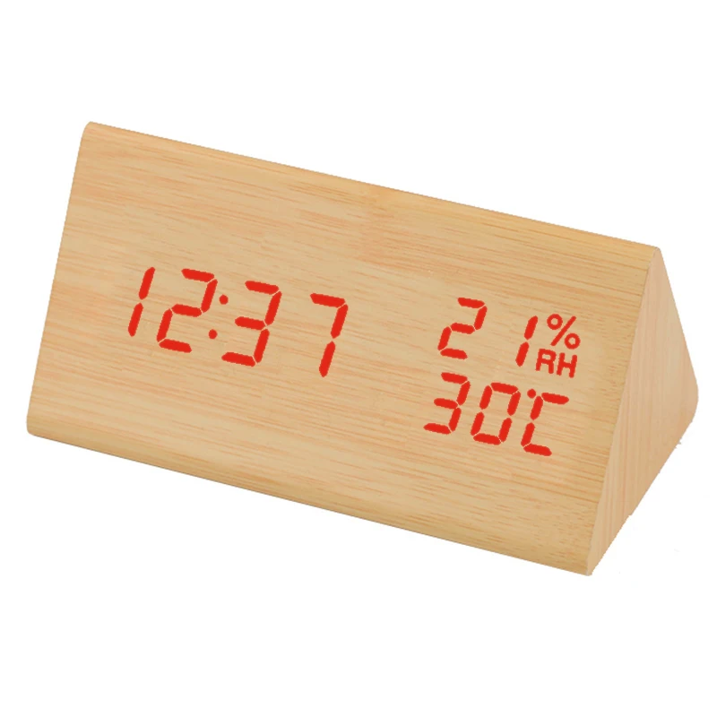 Multicolor Alarm Clock LED Wooden Watch Table Voice Control Digital Wood Despertador USB/AAA Powered Electronic Desktop Clocks