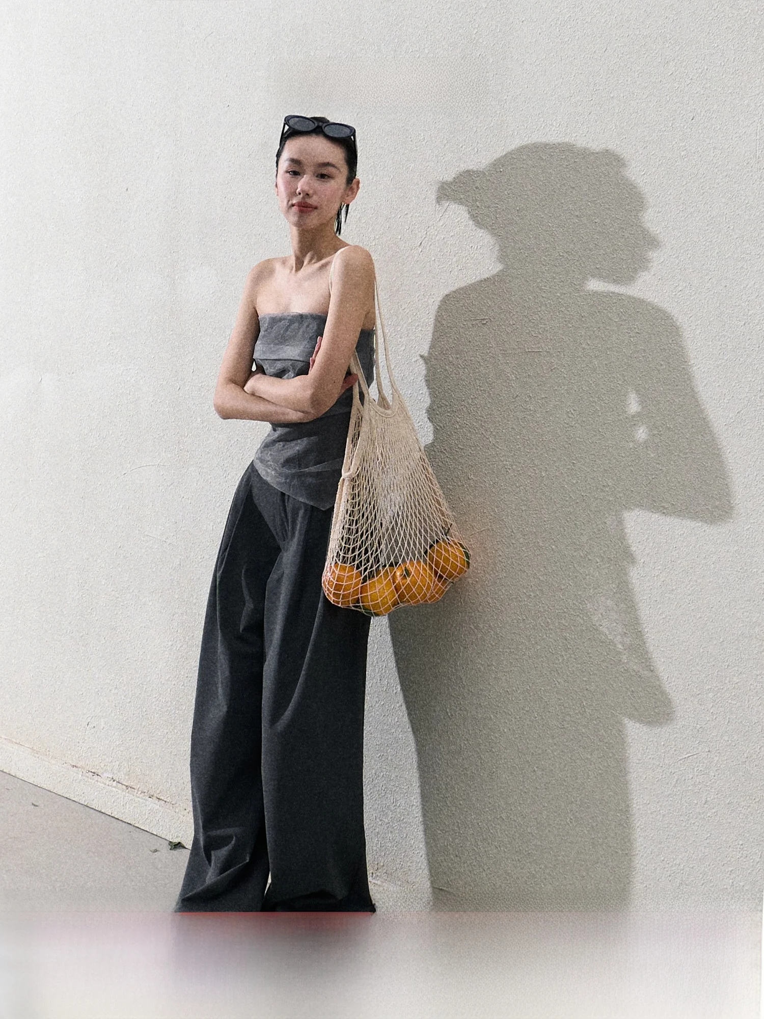 

OAKMOO Casual Lace Wide Leg Pants Set Women's Slim Fit Tube Top irt Long Pants Polyester Fabric Spring Season Faion