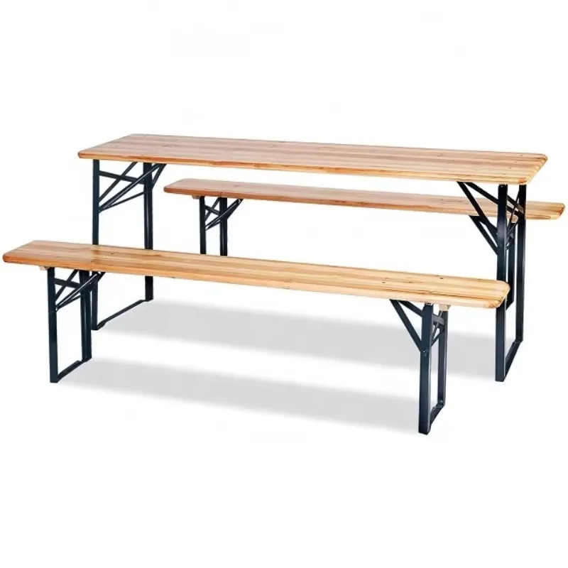 Factory Price 3-Piece Set Outdoor Beach Camping Brewery Foldable Wooden Beer Table Set (with Bench)