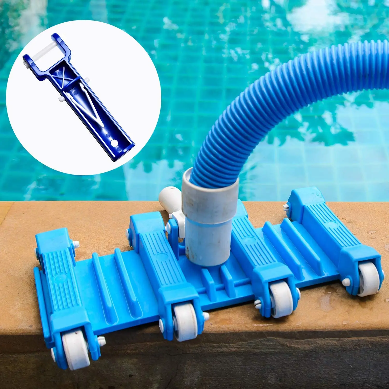 ABRE-4Pcs Swimming Pool Vacuum Head Handles Pool Cleaning Tool Replacement Accessories With 12Pcs V-Shaped Clip
