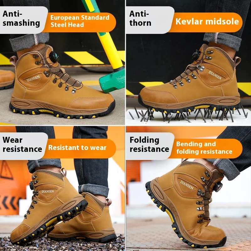 Steel Toe Indestructible Safety Shoes Protection Safety Shoes Work Hiker Boots Anti-puncture Rotating Button Work Shoes for Men