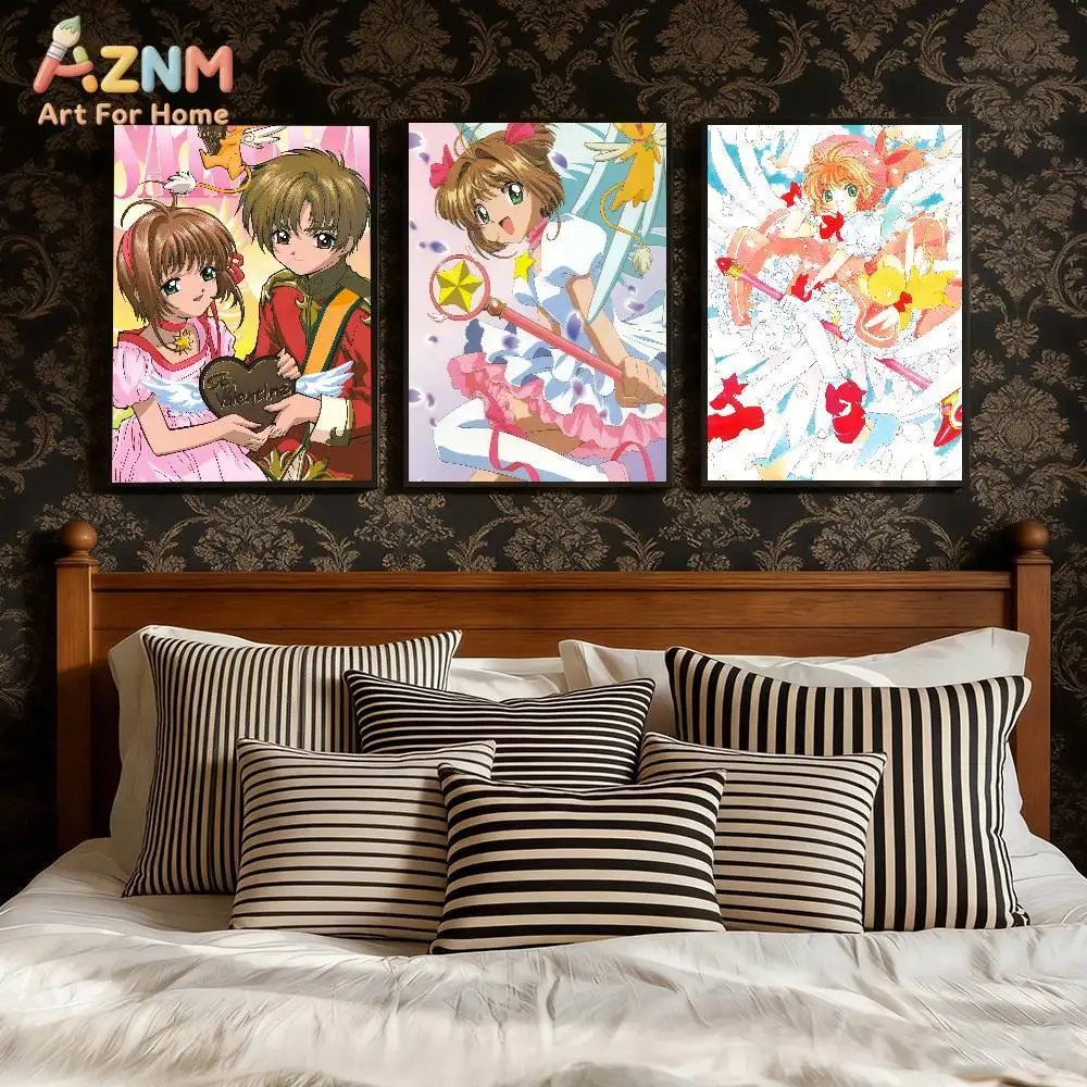 AZNM Cardcaptor Sakura - Impresión en lienzo de anime clásico, sin marco, póster artístico del personaje Sakura Syaoran para decoración del hogar y dormitorio de niñas