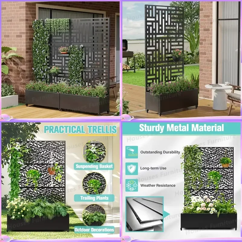 Galvanized Steel Raised Garden Bed with Wheels 125L Large Capacity Planter Box Eco Friendly Outdoor Flower Pot Lattice