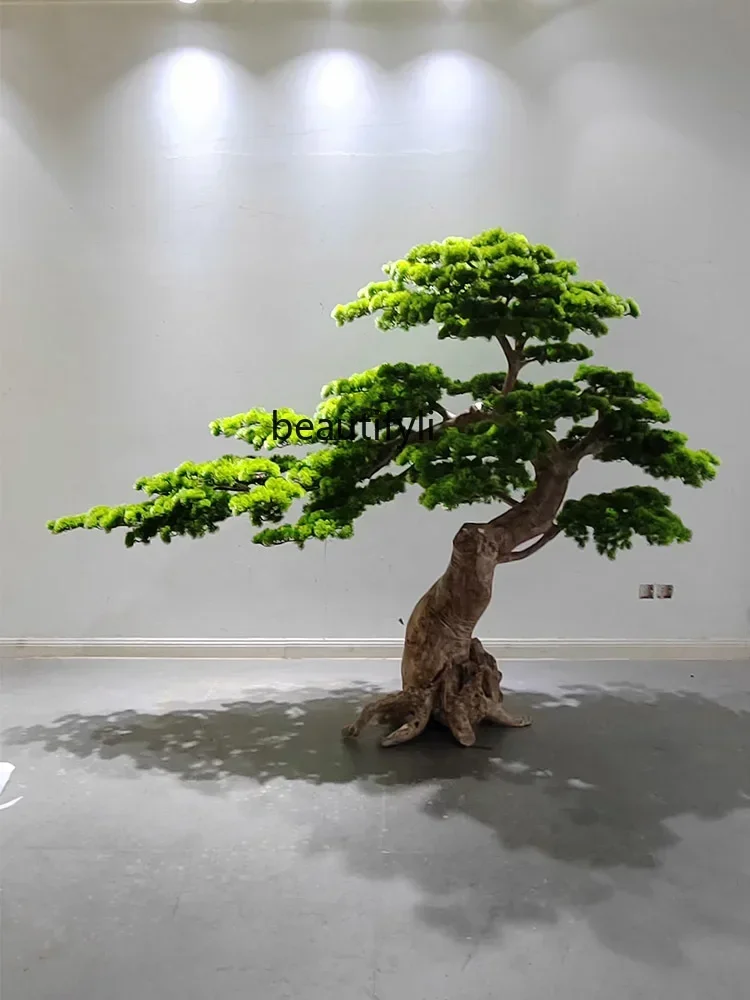 Large Artificial Greeting Pine Root Carving Pine Tree Hotel Staircase Landscape Soft Decoration Floral Display Tree