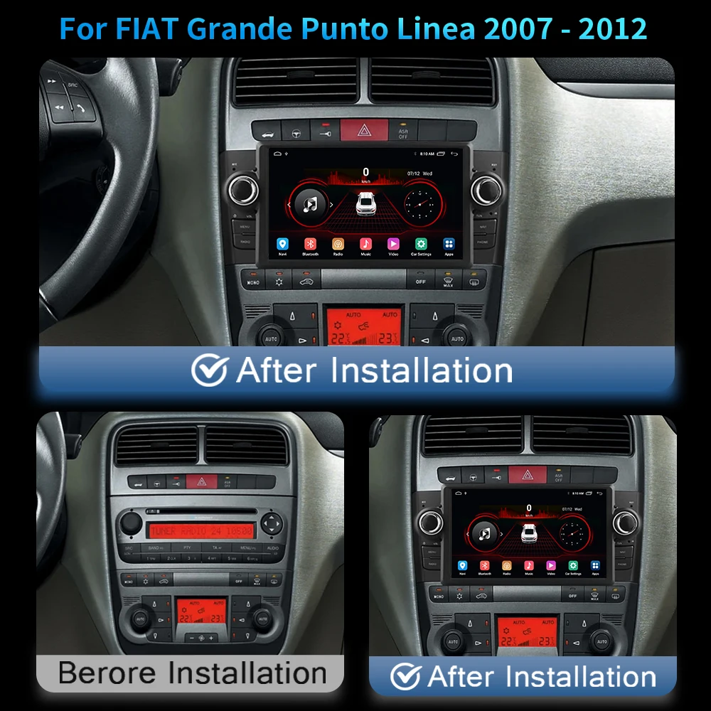 For Fiat Grande Punto Linea 2007-2012 Autoradio Android 13 Car Radio Multimedia Player GPS Navigation 4G Carplay 2 Din Stereo