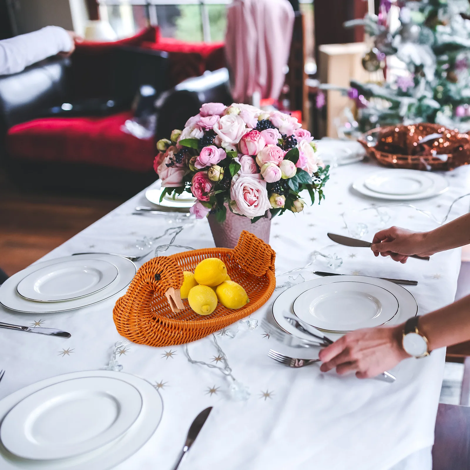 

Premium Material Woven Fruit Basket Kitchen Pantry Organizer Decorative Desktop Storage Container for Fruits Snacks