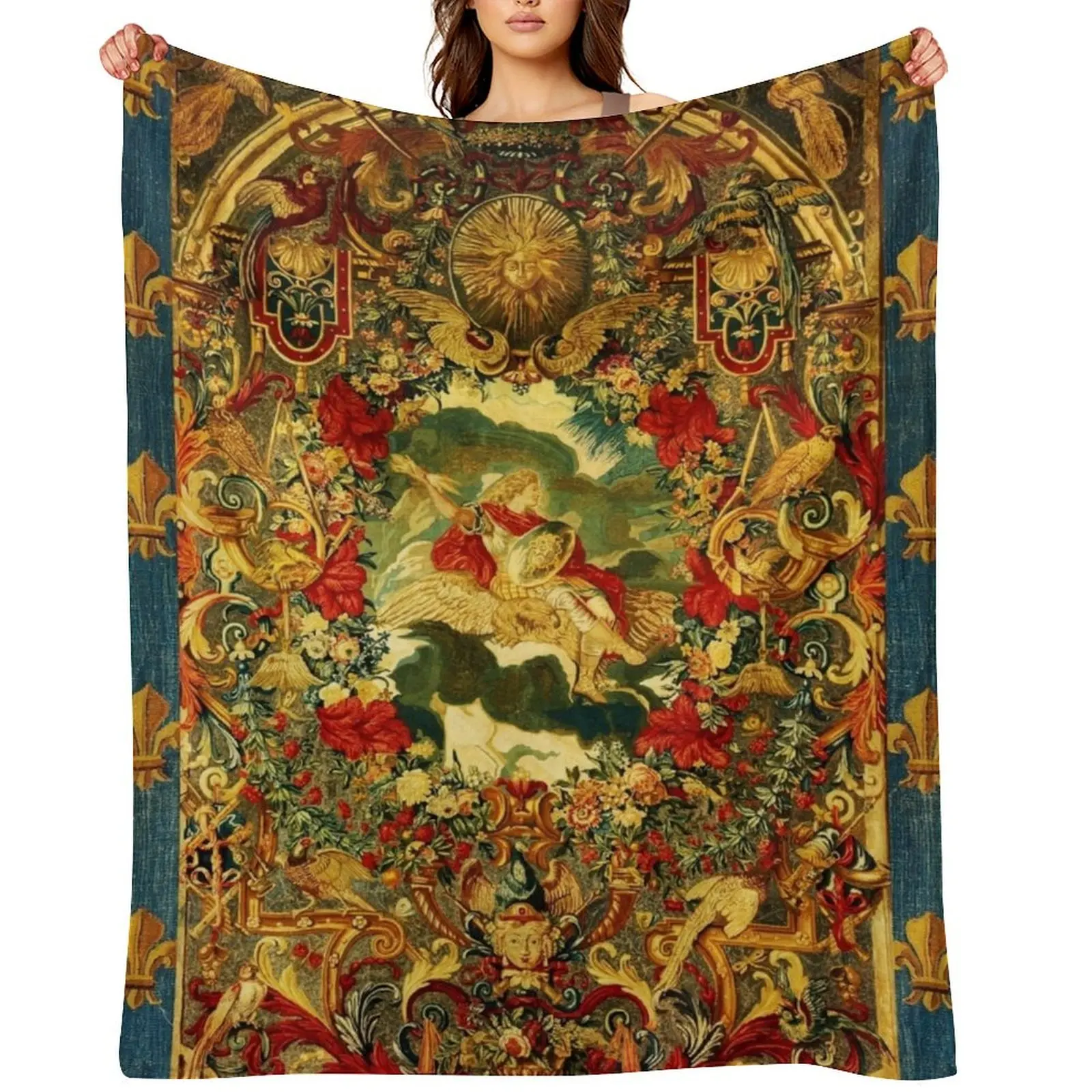 

SEASONS AND ELEMENTS, AIR AND JUPITER, LOUIS XIV French Royal Embroidery Tapestry Throw Blanket For Baby Stuffeds Blankets