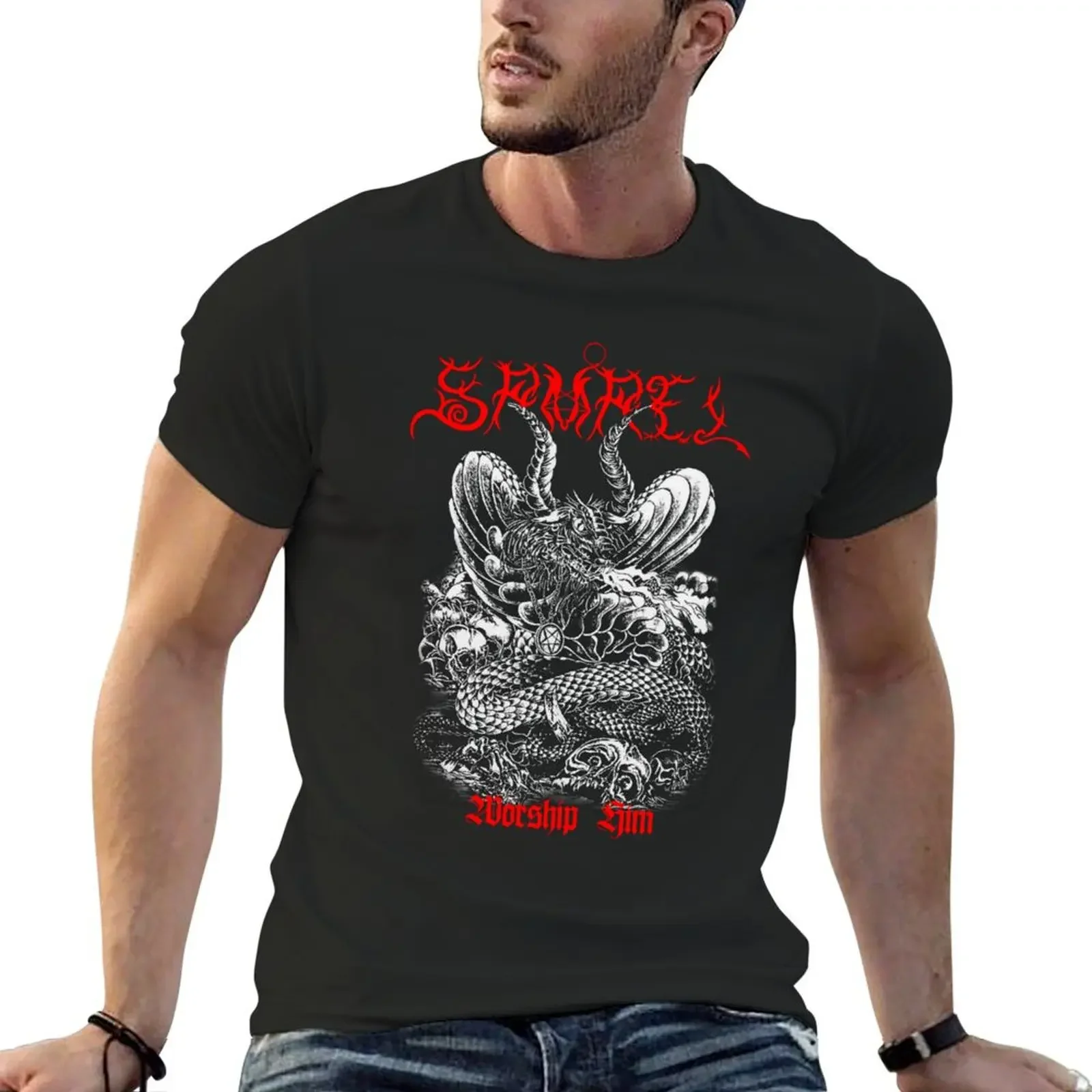 Worship Him Samael - Classic Old School Black Metal T-Shirt customizeds oversized mens workout shirts