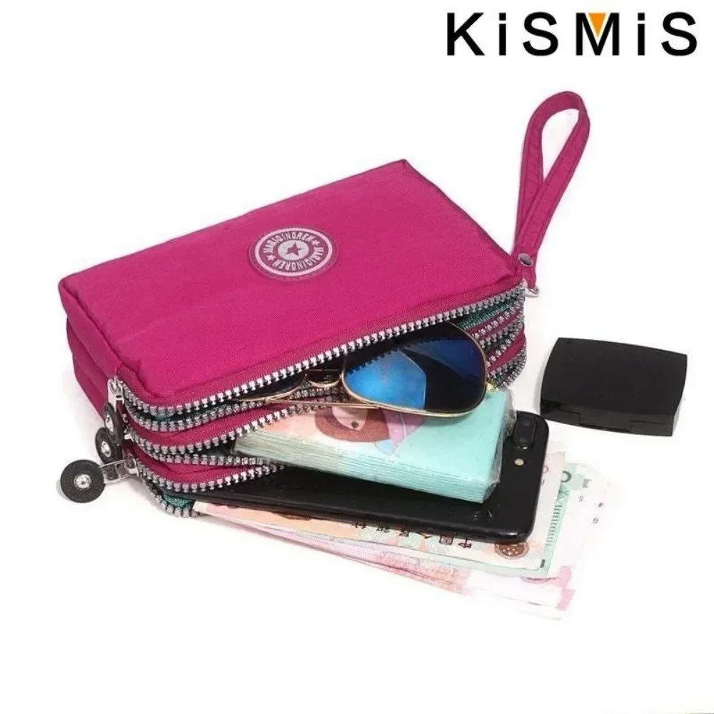 High Capacity 3 Layer Zipper Coin Purse Unisex Solid Color Waterproof Wallet Portable Phone Makeup Bag