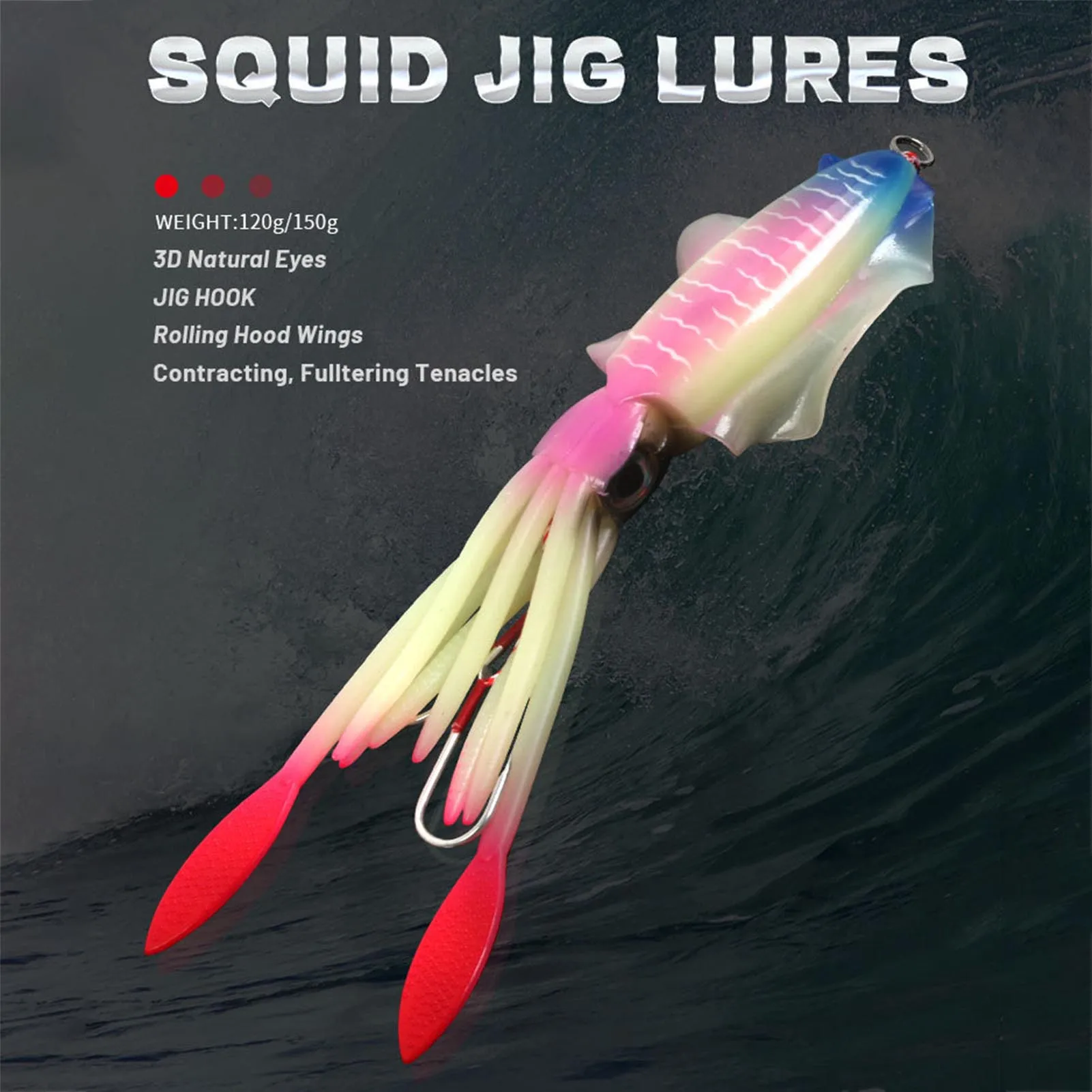 

1PC Soft Squid Bait Fishing Trolling Lure Octopus Head Jigs 60g Luminous Uv Squid Jig For Deep Sea Boat Fishing Wobblers Bait