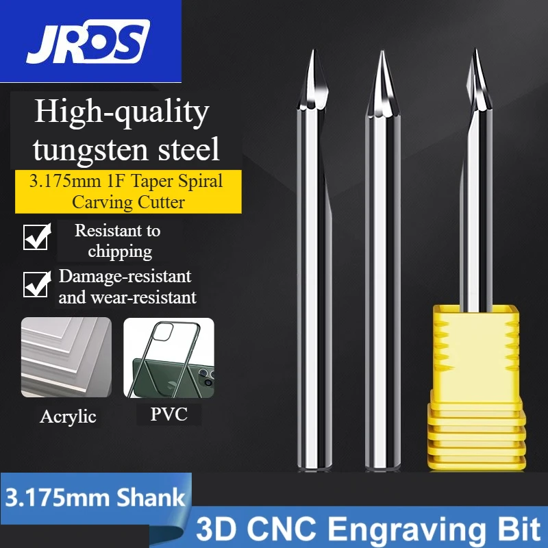 JRDS PCB Engraving Bit 3.175mm Shank V Shape Carving Bits 10-90 Degrees Carbide CNC Router Bit Tipped 0.1mm Wood Milling Cutter