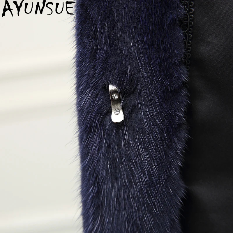 เสื้อโค้ทขนมิงค์แท้ AYUNSUE เสื้อผ้าผู้หญิง เสื้อโค้ทขนสัตว์หรูหรา อุ่นสบาย เสื้อโค้ทขนมิงค์แท้ทั้งตัว เสื้อโค้ทผู้หญิงสำหรับฤดูหนาว แจ็คเก็ตทรงยาว Шуба Женская