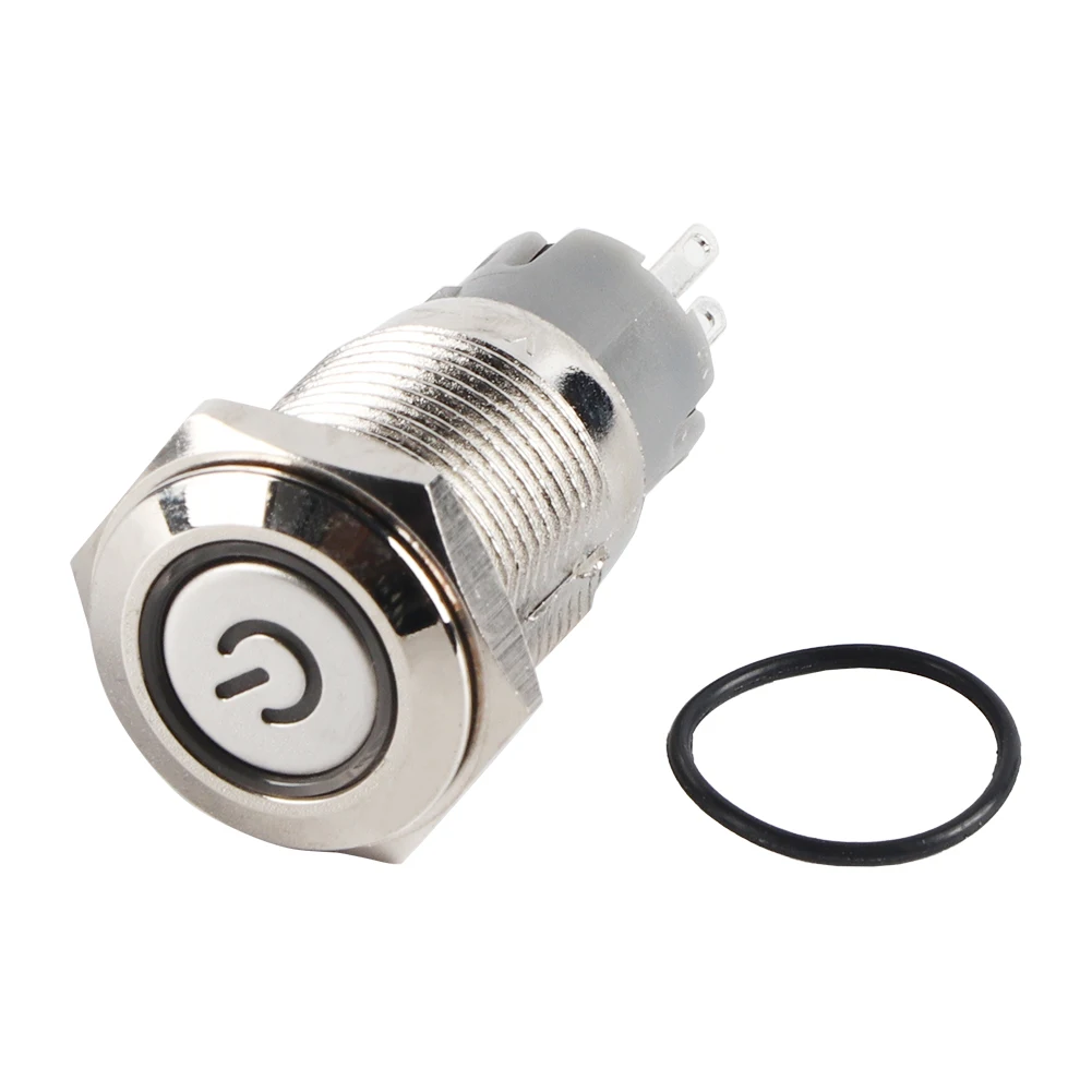 Auto 16mm 1NO 1NC Connection 12V Metal LED Toggle  Latching Push Button  Push Button  Waterproof Push Button