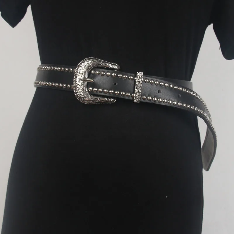 

Vintage Curving Metal Buckle Waist Belts for Women Punk Rivet PU Leather Waistbands Street Belt Buckle Gothic Cinturon Trenzado