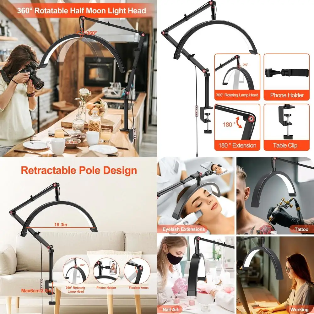 

Регулируемая светодиодная настольная лампа с 10 уровнями яркости и 3 цветовыми режимами для работы, офиса, макияжа, нейл-арта и тату (черная)