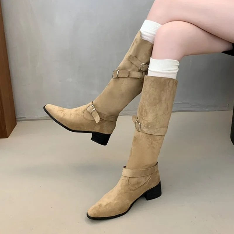 

Woman Boots Knee High Platform Chunky Heels Trend Punk Gothic New Rock Leather Fashion Women's Shoes Motorcycle Footwear 41 42
