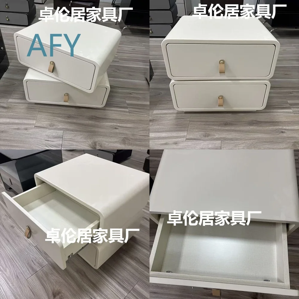 Italian Minimalist Cream Wind Rotatable Painted Bedside Table for Modern Bedroom Storage Cabinet with LED Light Luxury High