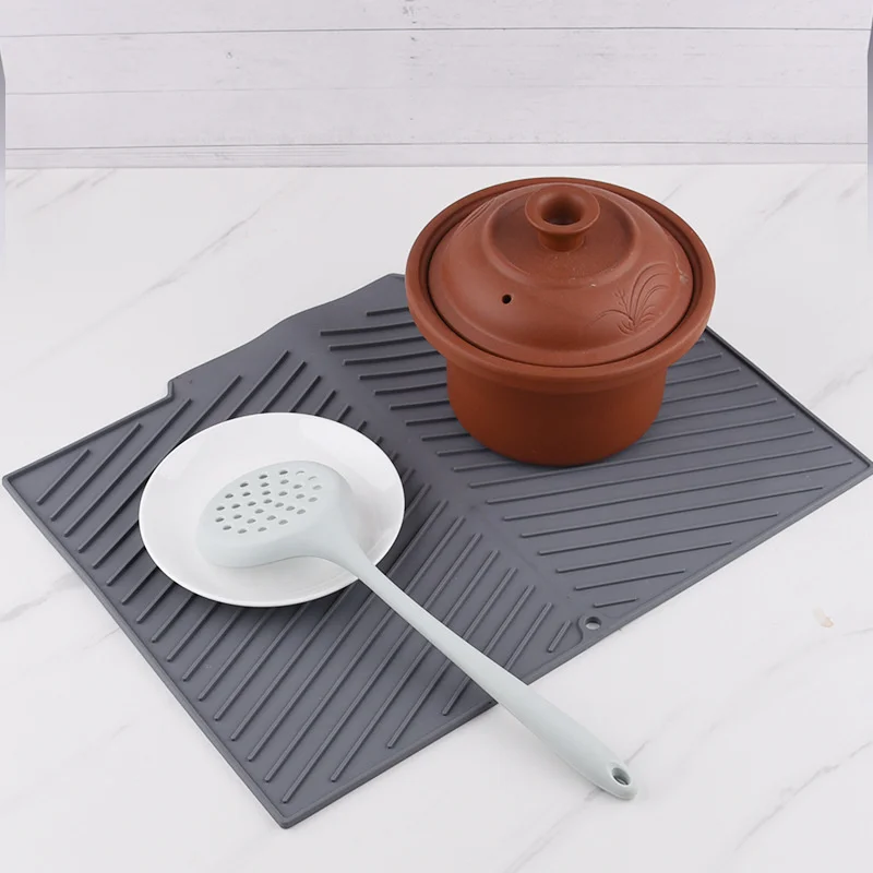 1pc Silicone Draining Pad Diversion Opening Slope Dish Cup Storage Pad Bathroom Water Filter Pad Non-Slip Mat Kitchen Unit Heat