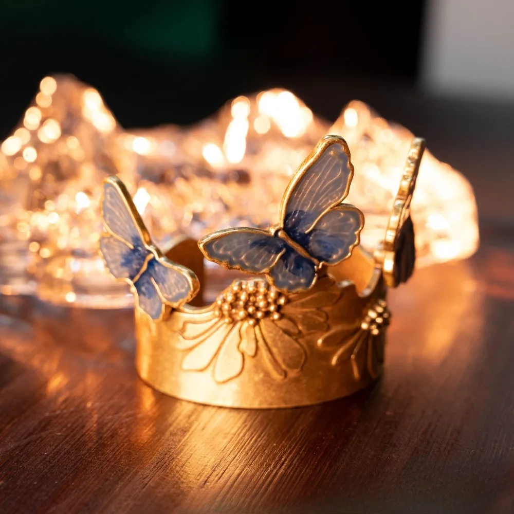 

Модный позолоченный женский браслет с синей эмалью и цирконием, бабочкой и цветком, дизайнерские очаровательные сексуальные позолоченные цветочные браслеты для женщин