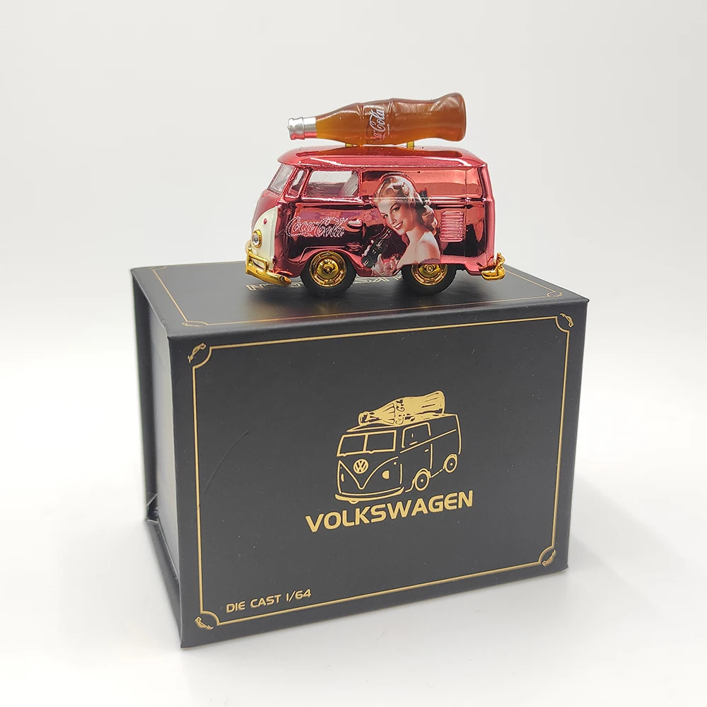 Escala 1:64 aleación fundida Cola Volkswagen T1 furgoneta de transporte juguetes coches modelo clásicos nostalgia regalos para adultos recuerdo pantalla estática