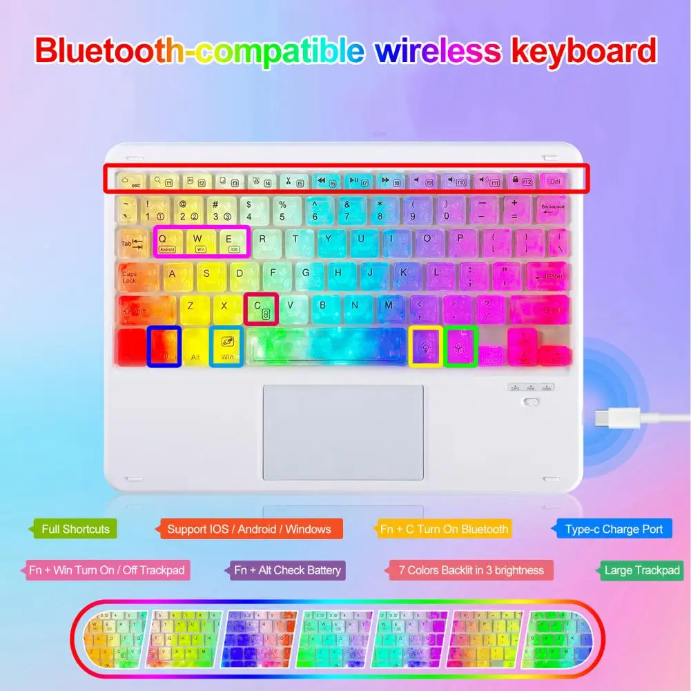 Wireless Bluetooth Tablet Keyboard with Protective Case RGB Light Design Scratch-Resistant Tablet Keyboard for iPad