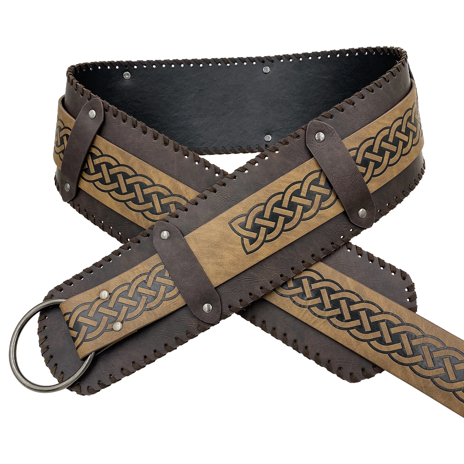 Viking Renaissance Belt Celtic Wide Belt Men's Leather Medieval Belt Adventure Warrior Embossed Cosplay Costume Accessory