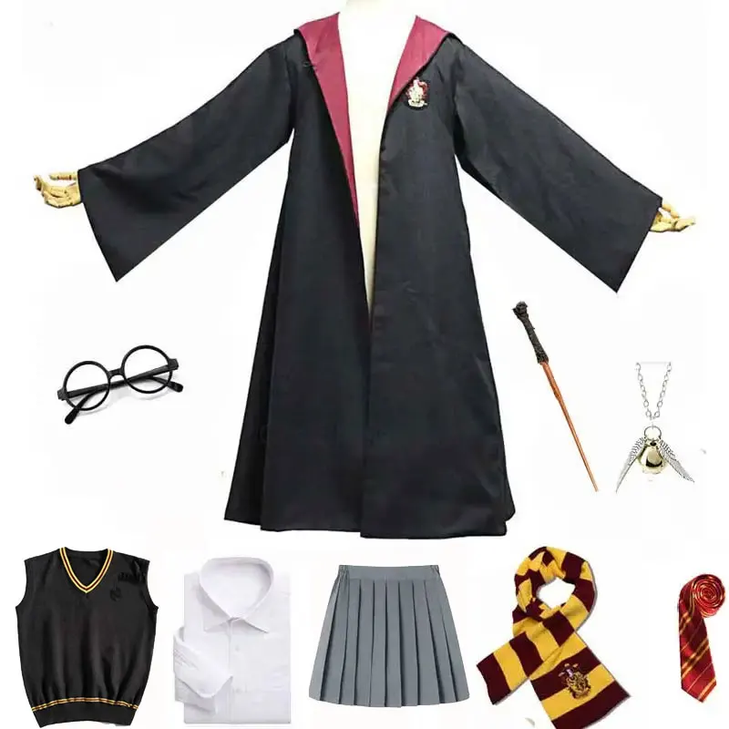 Kids Women Men Wizard House Halloween Costumes Magic Hermiones Robe Cape Scarf Cosplay Costumes